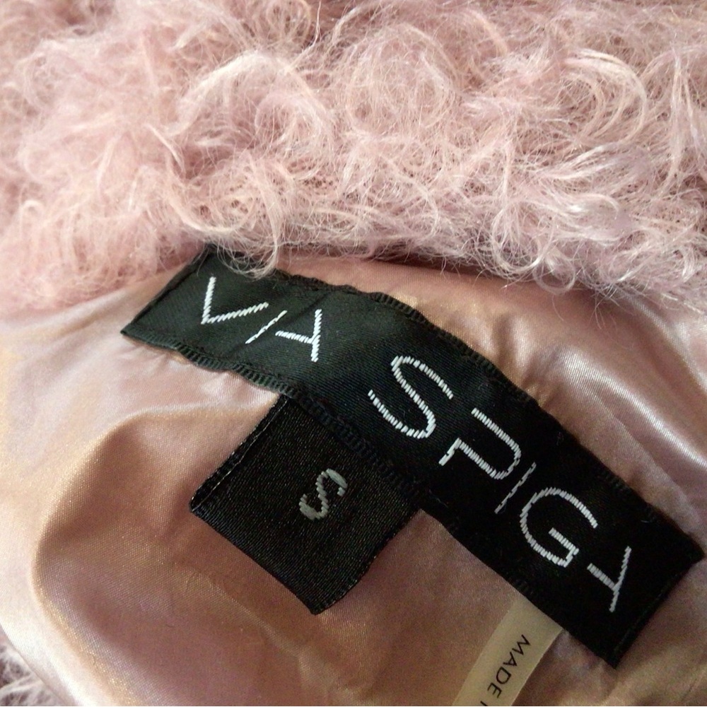 Via Spiga Reversible Curly Fun Fur Car Coat, Small, Dusky pink - Picture 8 of 10
